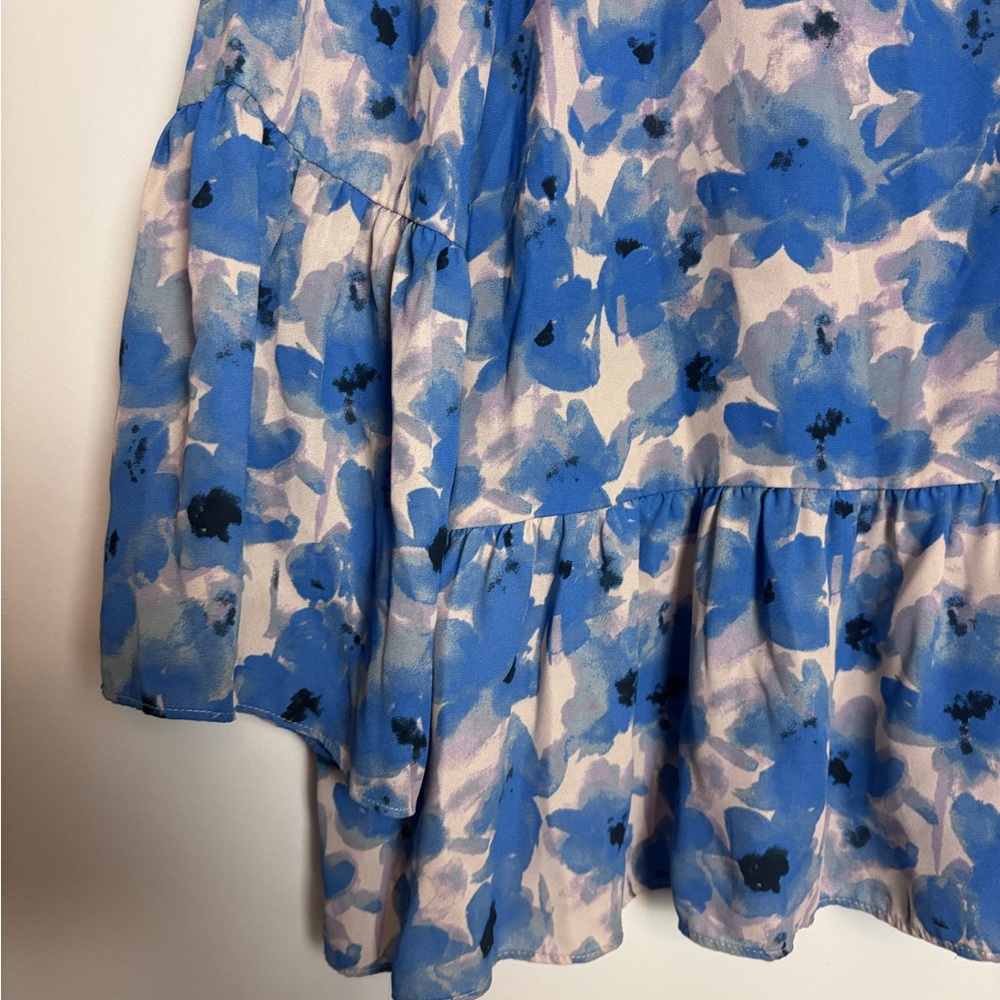 J. Crew Blue White Floral Watercolor Peplum Top Blouse - Picture 6 of 8